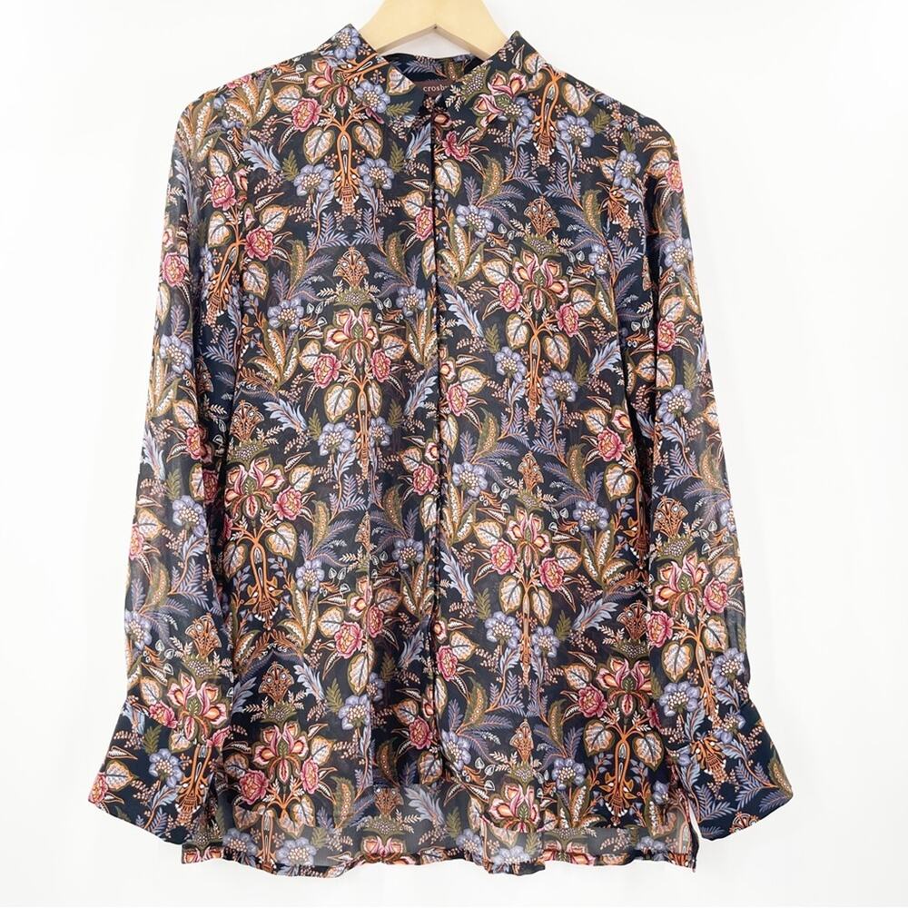 CROSBY. Button Down Shirt Medium Paisley Floral Fall Business Office Work Sheer